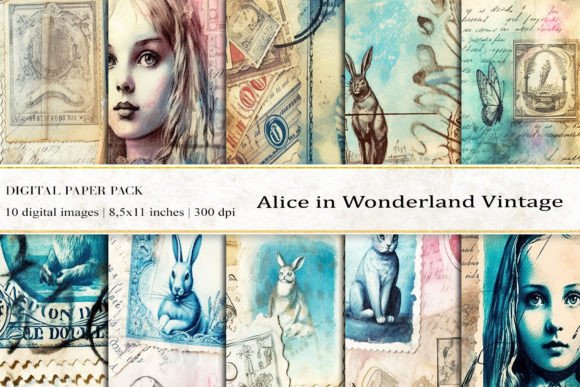 Alice in Wonderland Digital Papers for Creative Projects