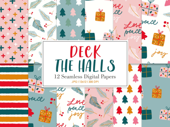 Digital Paper DECK the HALLS for Creative Projects
