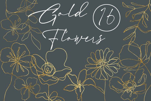 Golden Linear Flowers, Floral Minimalism