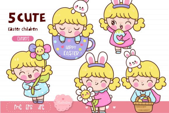 Happy Easter Day Kawaii Clipart. Easter