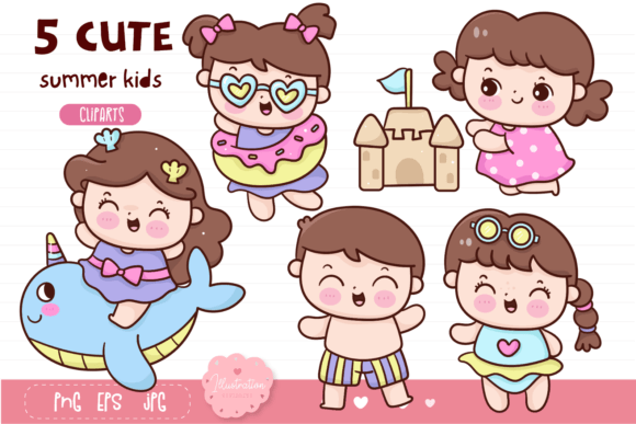 Kids Summer Kawaii Clipart Child Cartoon