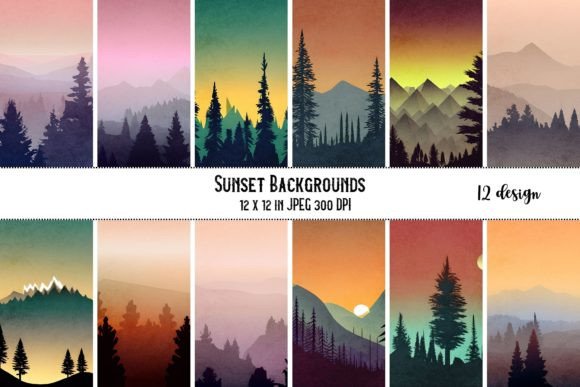 Sunset Backgrounds, Digital Papers for Creative Projects
