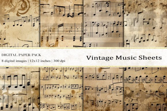 Vintage Music Sheets Digital Papers for Creative Projects